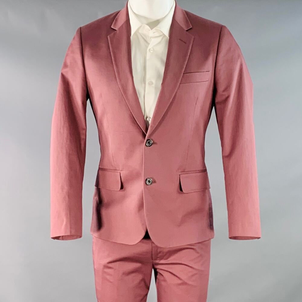 PAUL SMITH Size 38 Burgundy Mauve Cotton Blend Single Breasted Slim Fit Suit